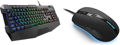 Sharkoon Skiller SGK4 -pelausnäppäimistö RGB, N-Key Relaver, (Saksan näppäimistön asettelu) ja Shark Force Pro Gaming Mouse (3200 dpi, LED-valaistu alaosa, ergonominen suunnittelu) Musta