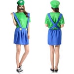 Super Mario Bros Unisex Vuxen & Barn Cosplay Maskeraddräkt Outfit Kostym Women Luigi XL