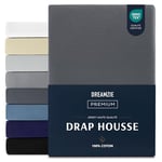 Dreamzie Drap Housse 80x200 cm, Jersey 100% Coton Premium, Hauteur De Matelas Jusqu'à 12, Hypoallergénique, Oeko-Tex, Gris Foncé