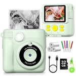 Kids Camera, 1080P Instant Camera for Kids, 16x Digital Zoom Kids Camera for Girls, 32GB Card, 3 Rolls Print Paper, Birthday Christmas Kids Toys Gifts Selfie Childrens Digital Camera for Kids Age 3-12