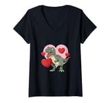 Womens Cute Valentines Day Trex Dino Tee - Valentines Day Dinosaur V-Neck T-Shirt