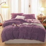 CoutureBridal Housse de Couette 200x200cm Violet Peluche Flanelle Hiver Chaude Duveteuse Parure de lit 2 Personnes 3 pièces avec Fermeture à Glissière + 2 Taies d'oreiller 65x65cm