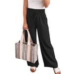 (Black XL)Women Wide Leg Pants Comfortable Side Pockets Elastic Waist Solid XTT