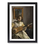 Big Box Art Johannes Vermeer Girl Playing Instrument Framed Wall Art Picture Print Ready to Hang, Oak A2 (62 x 45 cm)