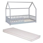 Laïba Kids - Ensemble Lit Cabane Bosco Gris + Matelas enfant 90x190