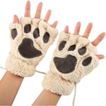 Kvinnor Bear Plysch Cat Paw Claw Glove Mjuka vinterhandskar Fingerlösa handskar (beige)