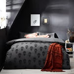 The Linen Yard Skulls Double Duvet Cover Set, Cotton, Charcoal