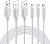 Lot De 3 Câble De Chargeur Iphone 2m, Câble Lightning Mfi Certifié, Fil Recharge Iphone Compatible Avec Iphone 11 12 13 14 Pro Xs Max Xr X 8 7 6s 6 Plus 5 Se Chargeur Ipad, Cordon Blanc