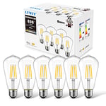 LVWIT Vintage E27 Led Filament Bulb,Antique 6.5W ST64 LED E27 Edison Screw Bulb 60W Equivalent,806 LM,2700K Warm White,Retro Old Fashioned Style Antique Lamp,Non-dimmable (6 Pack)