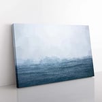 Big Box Art Ocean Rain in Cambodia in Abstract Canvas Wall Art Print Ready to Hang Picture, 76 x 50 cm (30 x 20 Inch), White, Teal, Blue, Teal, Blue