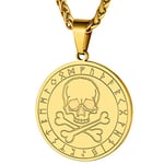 GoldChic Jewelry Collier Tete de Mort Femme Plaque Or Pendentif Homme Crâne Runes Runiques Viking Religieux Protection Chaine Skull Amulette Chretien Punk Halloween Chaine Spiga Acier Médaillon