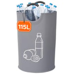 Lifewit 115L Collecteur de Bouteilles, Poubelle Tri Selectif pour Plastique, Bouteilles Verre, Poubelle Exterieur de Recyclage avec Poignée en Aluminium, Poubelle Cuisine Rangement de Bouteilles, Gris