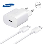 Chargeur Ultra Rapide 45W Adaptateur secteur Original Samsung + Cable USB-C vers USB-C Pour Samsung Galaxy A55 5G -Blanc