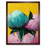 Elegant Peony Floral Bouquet Yellow Teal Pink Flowers Painting Art Print Framed Poster Wall Decor 12x16 inch