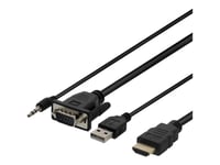 Deltaco - Hdmi-Kabel - Hdmi Hane Till Usb, Hd-15 (Vga), Minijack Hane - 1 M - Svart - Tumskruvar, Stöd För 1080P