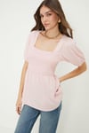 Tall Pink Shirred Short Sleeve Blouse