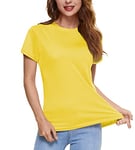 KEFITEVD Ladies Summer T Shirt Short Sleeve Yoga Gym Tops Women Sun Protection Shirt Quick Dry T-Shirt,Yellow,M