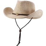 Western Cowboyhatt (med rep) för kvinnor och män med hopfällbar sommar solskydd halmhatt bred brätte hatt, beige