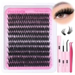 Fluffy Cluster Lashes Kit 200P Eyelash Clusters Volume Lashes Individual Cluster 220Pcs DIY Lash Extension Kit with Lash Glue Bond and Seal and Tweezers(200P, 14-20 mm Mix)