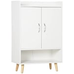 HOMCOM Meuble à Chaussures scandinave Placard 2 Portes 4 étagères Pieds effilés inclinés Bois Massif Panneaux Particules Blanc