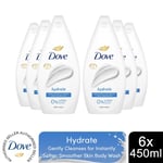 Dove Hydrate Body Wash 0% Sulfate SLES for Softer & Smoother Skin 450ml, 6 Pack