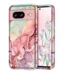 Petocase for Google Pixel 8 Case 6.2 inch (2023), Marble Pattern 3 in 1 Heavy Duty Full Body Shockproof Hard PC+Soft Silicone Drop Protective Women Girls Cover for Pixel 8, Rose Gold