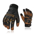 Vgo... Gants de mécanicien, gants d'arbewits, gants de rigger, Heavy Duty, anti-vibration, anti-abrasion, cuir de chèvre, écran tactile (GA8954,9/L,Marron,1Paire)