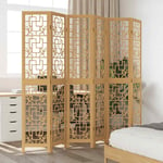 vidaXL Room Divider 6 Panels Brown Solid Wood Paulownia UK