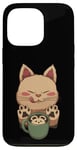 Coque pour iPhone 13 Pro Kawaii Kitty Latte Little Mouse Tasse à café Motif chat