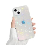 Fycyko Compatible Coque iPhone 15 Plus Housse Paillettes Etui Laser Coeur Transparent Flash Mignon Aesthetic Motif Antichoc Couverture pour Femme Fille TPU Mode Case pour iPhone 15 Plus