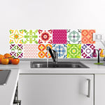 Ambiance Sticker Adhésifs Carrelages Autocollant Vintage Bleus et Orange Carreaux de Ciment Carrelage Sticker Mural Salle de Bain et Cuisine | 9 Pièces de 15 x 15 cm