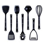 Prestige 2-in-1 Kitchen Utensils Set of 7 - Cooking Utensils Set with Non Scratch Silicone Edges, Heat Resistant Kitchen Utensils to Protect Non Stick Cookware, Black & Grey