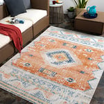 Livabliss Lusaka Indoor Outdoor Rug - Large Boho Rug for Living Room 120x170cm, Dining, Kitchen Rug - Vintage Patterned Neutral & Coloured Rugs, Waterproof, Stain Durable, Rust and Blue Rug