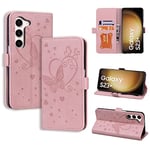 CASAFUNY Coque Samsung Galaxy S23 Plus Antichoc Étui Samsung S23+ 5G Housse Protection en Cuir Magnétique Flip Case Portefeuille Etui en Protecion pour Samsung Galaxy S23 Plus 5G, Rose