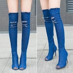 Women's Thigh High Winter Boots, High Heels with Tassels, Jean Style