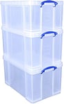 Really Useful Plastic Storage Box (Bonus Pack of 3) 2 x 84 Litre + 1 x 64 Litre Clear