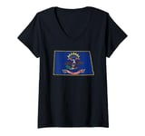 Womens State of Dakota Flag Map V-Neck T-Shirt