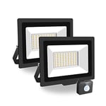 PICAA Projecteur LED Exterieur,2PCS 50W Projecteur Exterieur avec détecteur de mouvement, Spot LED Extérieur Puissant, Lumières d'inondation.pour jardin, Garage,Patio,Grange,Cour (Blanc chaud)