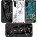 Huawei P30 Pro Marmorskal 9H Härdat Glas Baksida Glassback V2 Black Svart/Vit