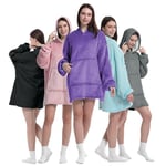 K-MART Wearable Blanket Hoodie, Oversized Hoodie Women and Men, Thick Blanket Snuggle Hoodie, Ultra Soft Flannel Sherpa Hoodie Blanket with Sleeves and Giant Pocket, Purple