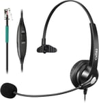 Casque Téléphone Fixe RJ9 avec Micro Anti-Bruit,Oreillette Filaire pour Aastra 6757i Fanvil X7C Polycom VVX411 Temporis 580 Gigaset DA710 Plantronics Avaya MiVoice Bureau Centre d'appel(Q1563)