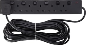 PRO ELEC PELB1727 6 Way Extension Lead with Individual Switches, 10M Black