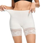 Joyshaper Femme Panty en Dentelle Short sous Jupe Anti Frottement Cuisse Shorty pour Robe Pantalon de Sécurité Invisible Boxer Shorts Culottes Caleçon sans Couture Shorty Cycliste Blanc 3XL