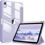 FINTIE Coque pour iPad iPad Mini 7 2024 (A17 Pro) / iPad Mini 6 2021 8.3 Pouces - [Rangement de Pencil] Etui Arrière Transparent Clair Housse Fine et Antichoc Veille/Réveil Auto, Lilas