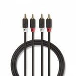 Nedis stereokabel, 2x RCA hane till 2x RCA hane, 3m