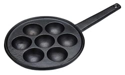 KitchenCraft KCDANPAN Aebleskiver Pan with 7 Holes and Aebleskiver Recipe, Cast Iron, 20.5 cm, Black