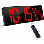 Horloge Digitale avec Télécommande, 16,5'' led Horloge Murale Numérique, Reveil Numerique à Luminosité Réglable, Horloge Numérique Murale avec