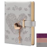 Carnet de notes avec cadenas en forme de cœur avec clé, violet pailleté, agenda B6, journal pour écrire, 144 feuilles de papier ligné, cadeau pour filles, femmes (gris fleur)