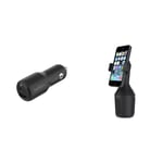 Belkin Premuim Car Bundle(42W Dual Port Fast Car Charger & Car Cup Mount)