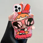 IC iPhone 13 Söt Kawaii Cartoon-fodral Coola solglasögon Formställ Fingergreppshållare Design för kvinnor Flickor (rosa)